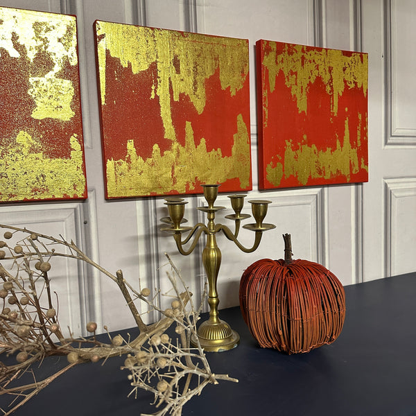 Abstract Canvas Trio Canvas Red & Gold Leaf Square