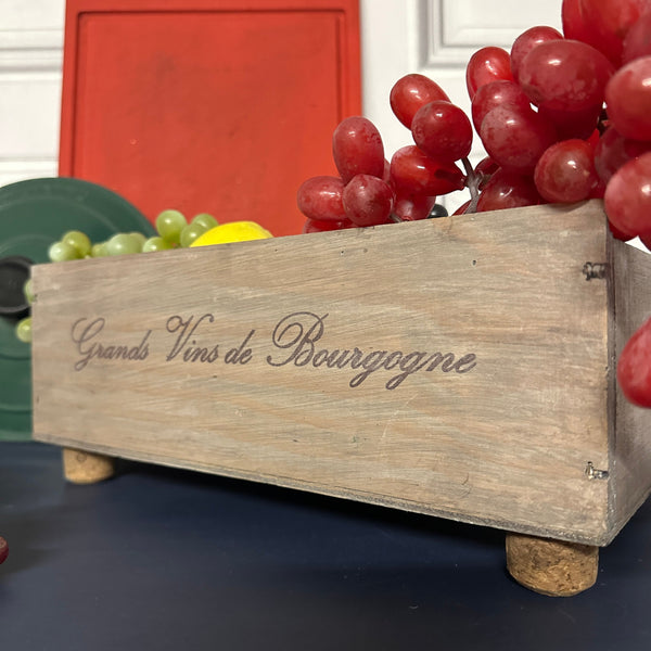 Wooden Storage Box Upcycled Wine Box Kitchen Storage Grand Vins de Bourgogne Rustic Style Box