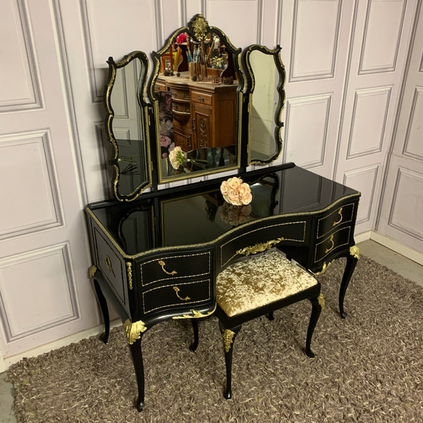 Luxurious Dressing Table High Gloss Black & Gold Olympus Furniture