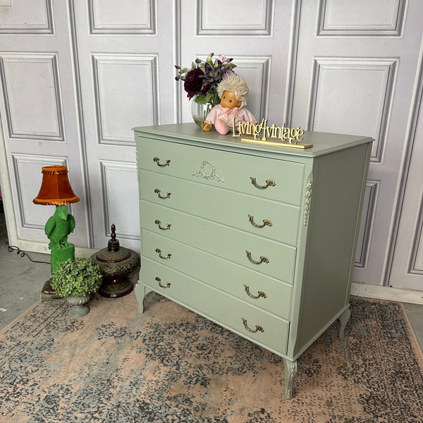 French Style Chest of Drawers Louis Style Drawers Sage Green
