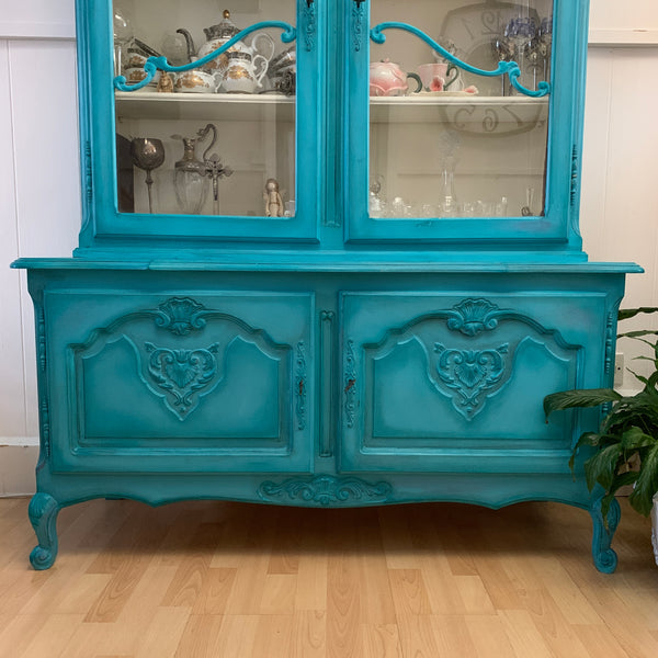 Turquoise Display Cabinet French Antique Solid Oak Commissions Open