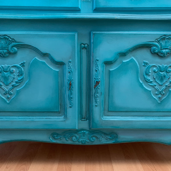 Turquoise Display Cabinet French Antique Solid Oak Commissions Open