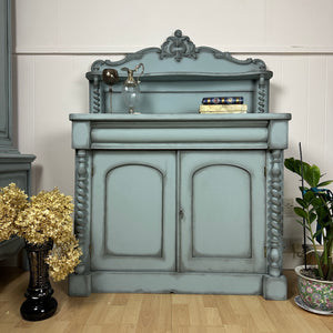 Painted Victorian Chiffonier Pale Blue Barley Twist Dresser Antique Cabinet
